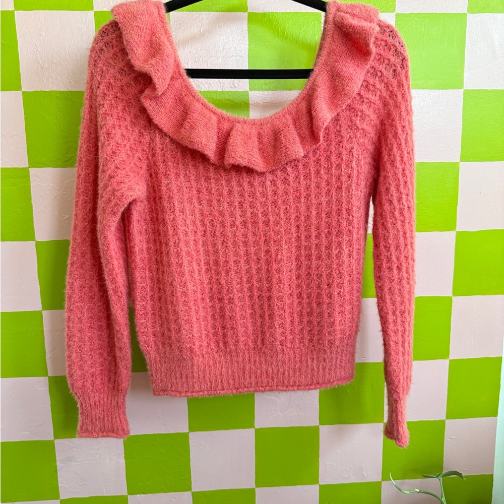 Anthropology Coral Pink Knitted Ruffled Women's Sweater
